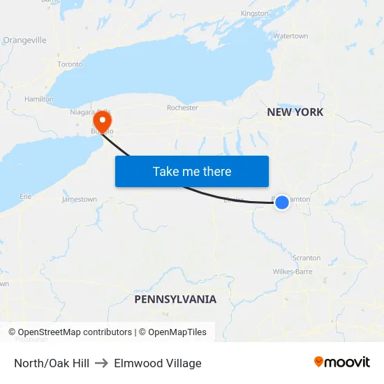 North/Oak Hill to Elmwood Village map