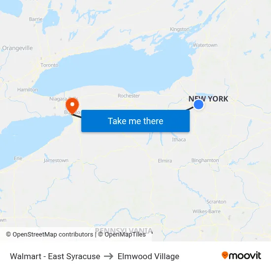 Walmart - East Syracuse to Elmwood Village map