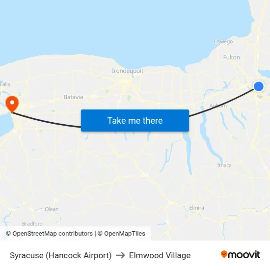Syracuse (Hancock Airport) to Elmwood Village map