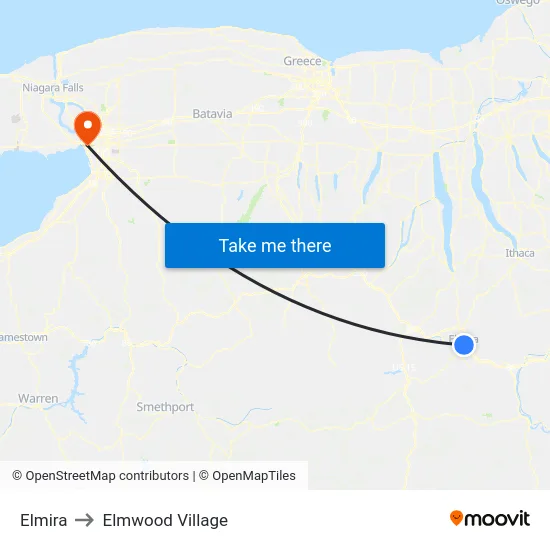 Elmira to Elmwood Village map
