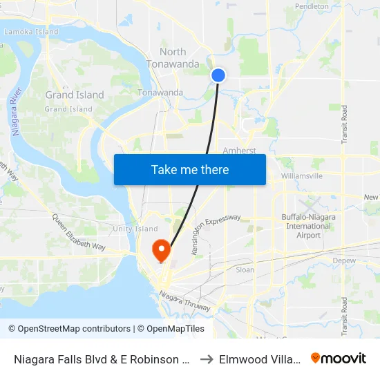 Niagara Falls Blvd & E Robinson Rd to Elmwood Village map