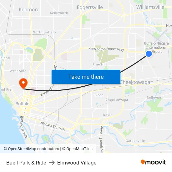 Buell Park & Ride to Elmwood Village map