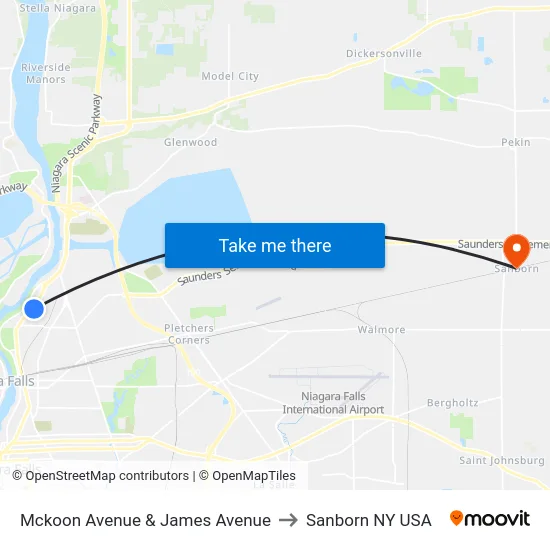 Mckoon Avenue & James Avenue to Sanborn NY USA map