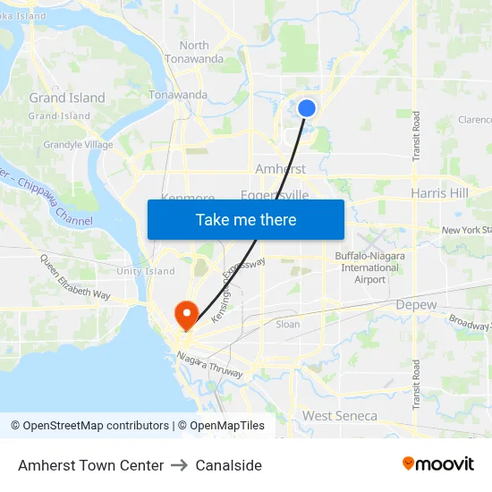 Amherst Town Center to Canalside map