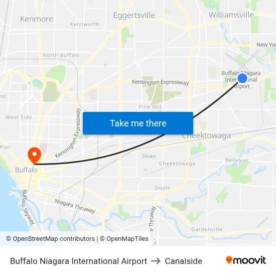 Buffalo Niagara International Airport to Canalside map