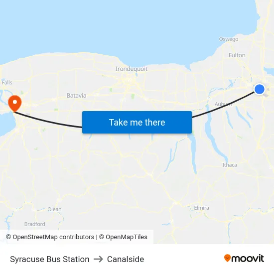 Syracuse Bus Station to Canalside map