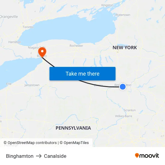 Binghamton to Canalside map
