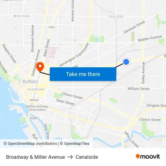 Broadway & Miller Avenue to Canalside map
