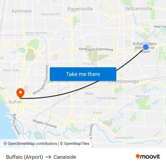 Buffalo (Airport) to Canalside map