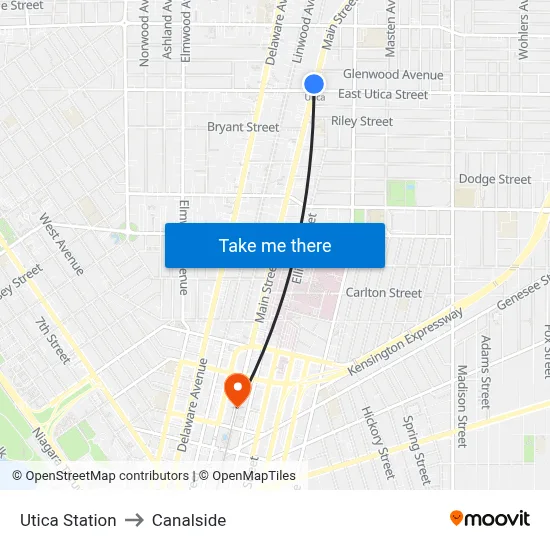 Utica Station to Canalside map