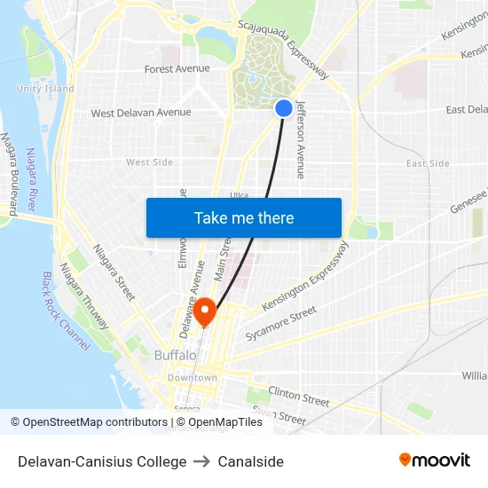Delavan-Canisius College to Canalside map
