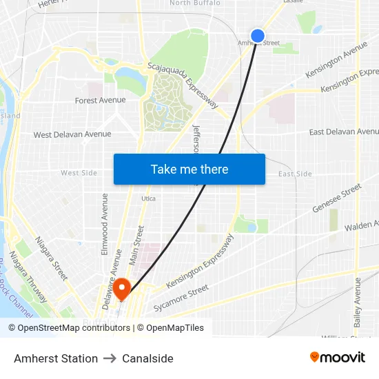 Amherst Station to Canalside map