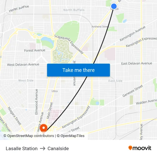 Lasalle Station to Canalside map