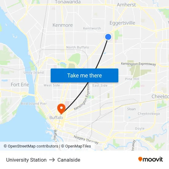 University Station to Canalside map