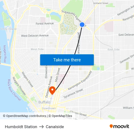 Humboldt Station to Canalside map