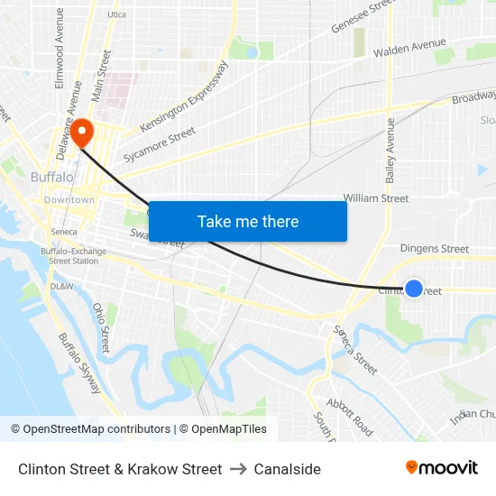 Clinton Street & Krakow Street to Canalside map