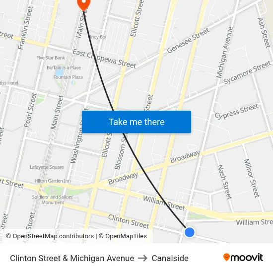 Clinton Street & Michigan Avenue to Canalside map