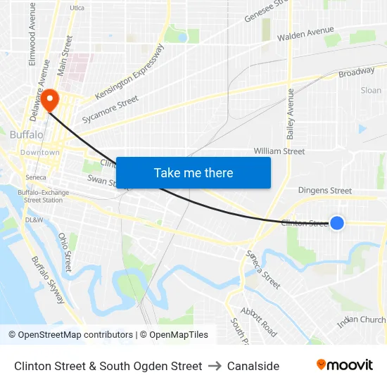 Clinton Street & South Ogden Street to Canalside map