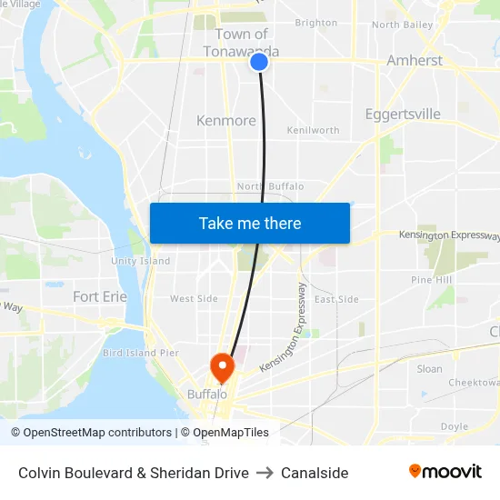 Colvin Boulevard & Sheridan Drive to Canalside map