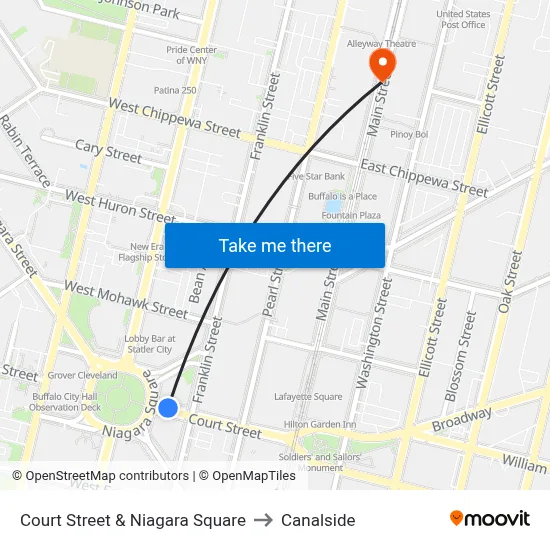 Court Street & Niagara Square to Canalside map