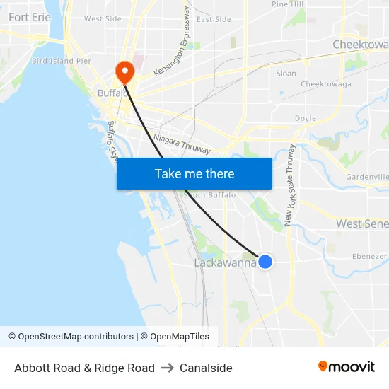 Abbott Road & Ridge Road to Canalside map