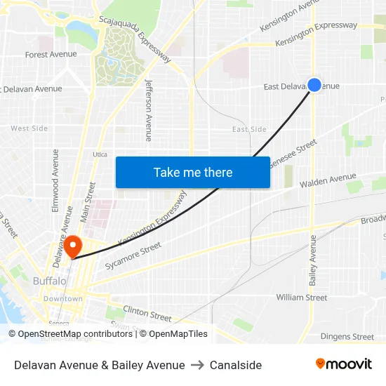 Delavan Avenue & Bailey Avenue to Canalside map