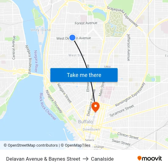 Delavan Avenue & Baynes Street to Canalside map