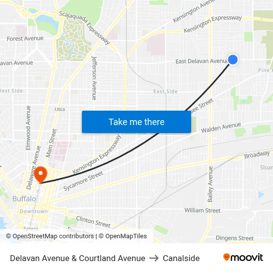 Delavan Avenue & Courtland Avenue to Canalside map
