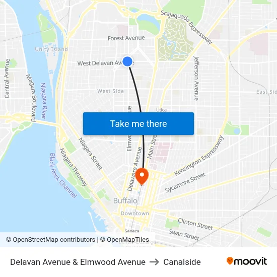 Delavan Avenue & Elmwood Avenue to Canalside map
