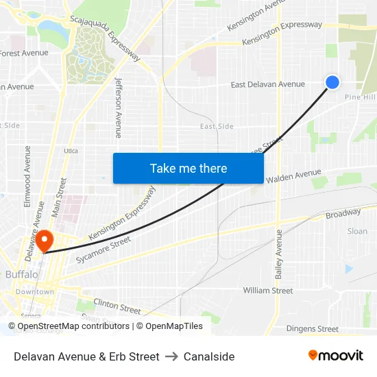 Delavan Avenue & Erb Street to Canalside map