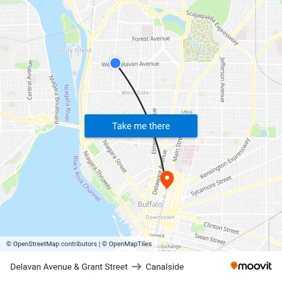 Delavan Avenue & Grant Street to Canalside map