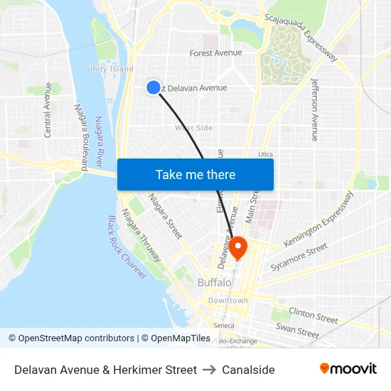 Delavan Avenue & Herkimer Street to Canalside map