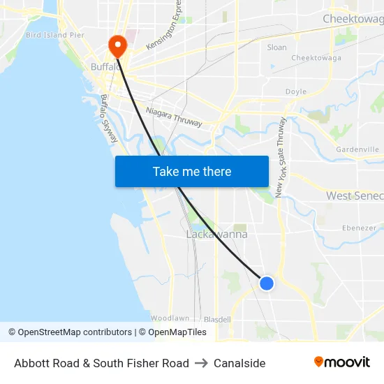 Abbott Road & South Fisher Road to Canalside map