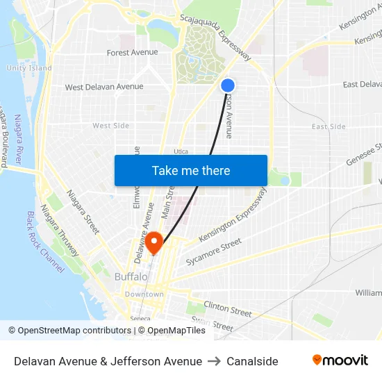 Delavan Avenue & Jefferson Avenue to Canalside map