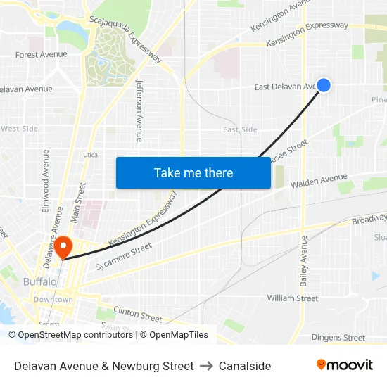 Delavan Avenue & Newburg Street to Canalside map