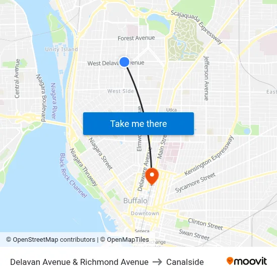 Delavan Avenue & Richmond Avenue to Canalside map