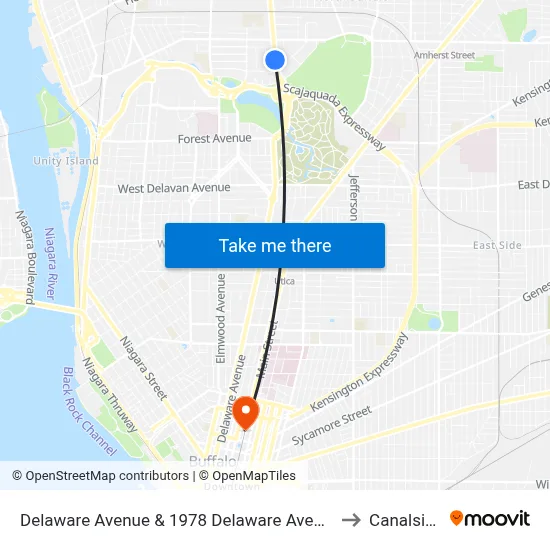 Delaware Avenue & 1978 Delaware Avenue to Canalside map