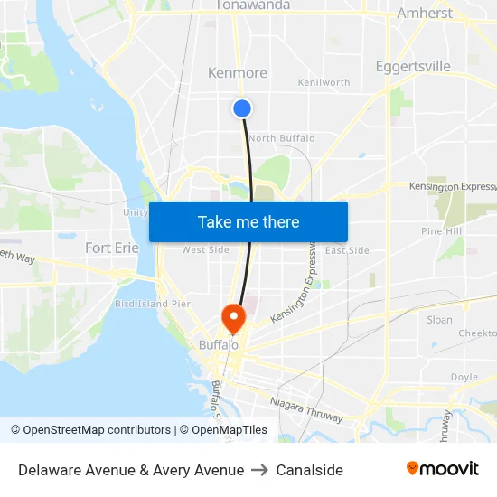 Delaware Avenue & Avery Avenue to Canalside map