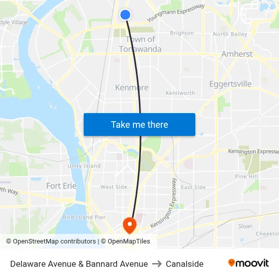 Delaware Avenue & Bannard Avenue to Canalside map