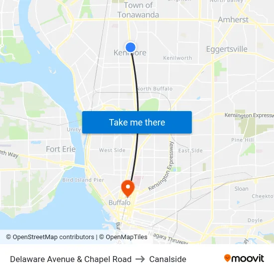 Delaware Avenue & Chapel Road to Canalside map