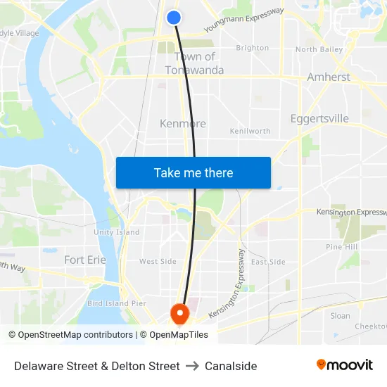 Delaware Street & Delton Street to Canalside map