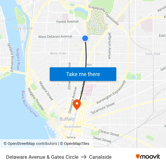 Delaware Avenue & Gates Circle to Canalside map