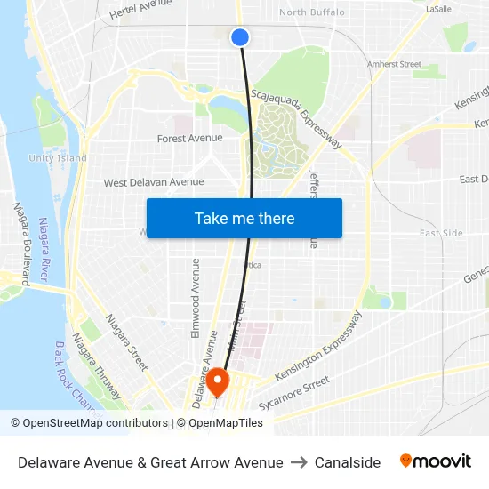 Delaware Avenue & Great Arrow Avenue to Canalside map