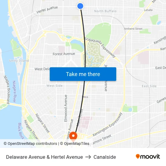 Delaware Avenue & Hertel Avenue to Canalside map