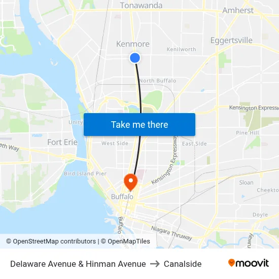 Delaware Avenue & Hinman Avenue to Canalside map