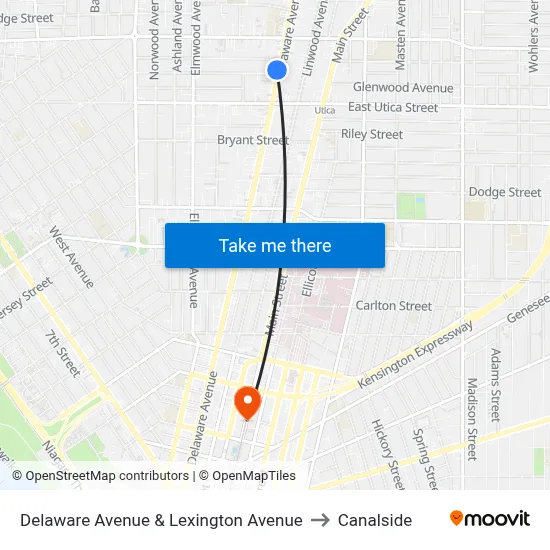 Delaware Avenue & Lexington Avenue to Canalside map