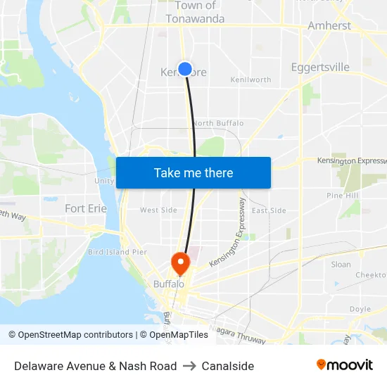 Delaware Avenue & Nash Road to Canalside map