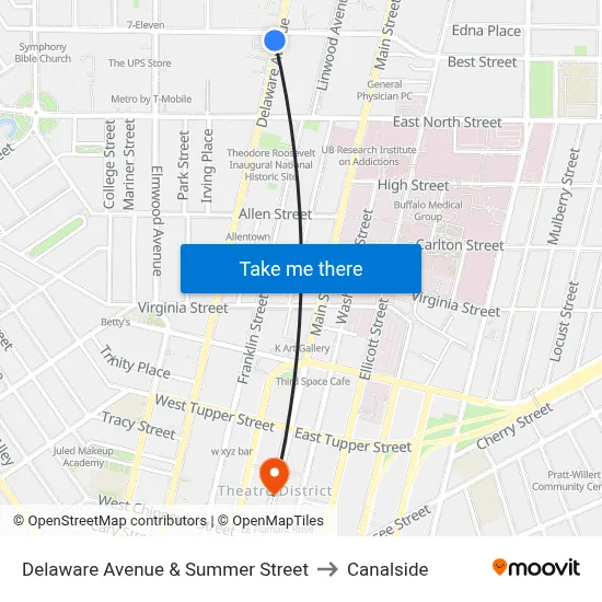 Delaware Avenue & Summer Street to Canalside map