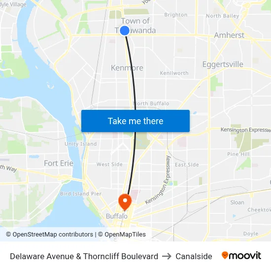 Delaware Avenue & Thorncliff Boulevard to Canalside map