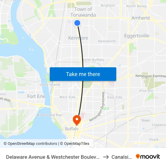 Delaware Avenue & Westchester Boulevard to Canalside map
